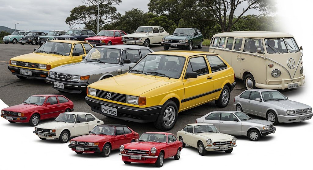 Carros Antigos: os modelos que mais se valorizaram em 2024 Montagem de carros antigos valorizados em 2024. Imagem gerada por IA