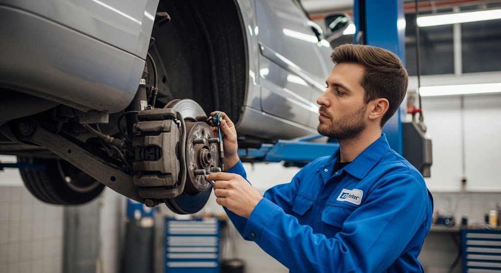 Mecânico realizando manutenção preventiva em carro. Imagem gerada por IA