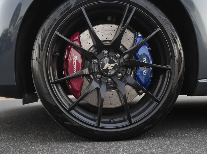 Como evitar o desgaste precoce dos discos de freio em carros de luxo Close-up ultrarrealista de um disco de freio ventilado de alto desempenho de um carro de luxo, com leves marcas de uso.