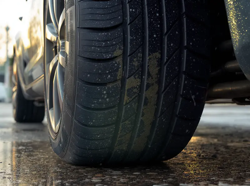 Cuidados Essenciais para Conservar o Sistema de Freios ABS em Carros Compactos Close-up detalhado de um pneu e sistema de freio ABS de um carro, realçando a tecnologia de segurança.