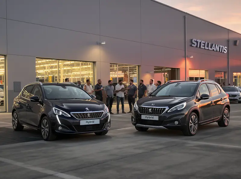 Peugeot lança novos híbridos fabricados na Argentina Cena ultrarrealista: Engenheiros e trabalhadores da Stellantis celebram os novos Peugeot Híbridos em El Palomar.