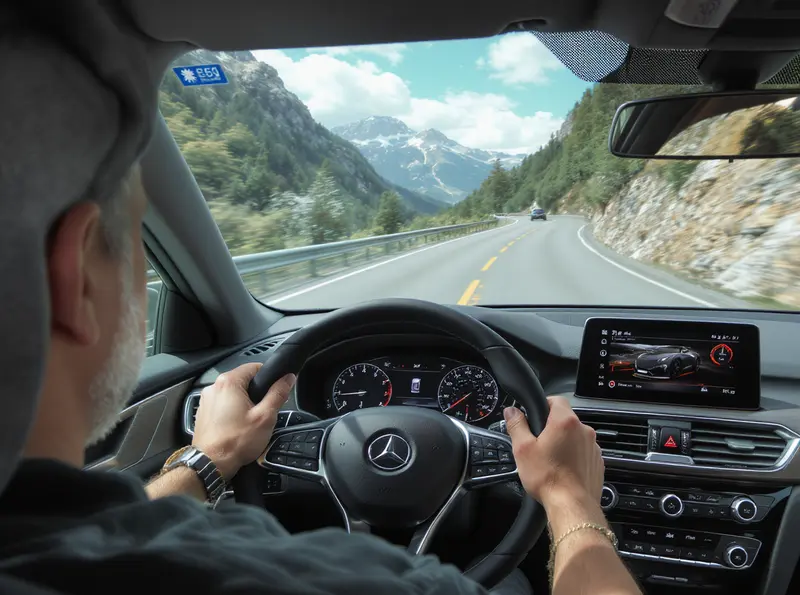 Freio motor em carros automáticos: entenda o funcionamento e quando usar Homem dirigindo carro automático em serra, com foco na técnica de freio motor.