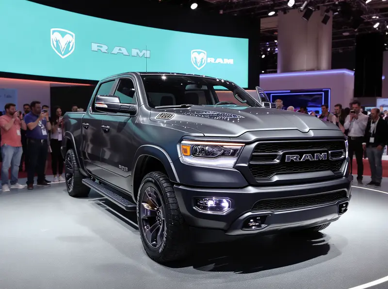 Picape Ram Dakota Warlock em exposição no Salão do Automóvel de São Paulo, cercada por público.